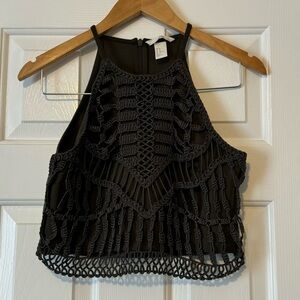 H&M Ribbed Embroidered Woven Halter Crop Top 0314